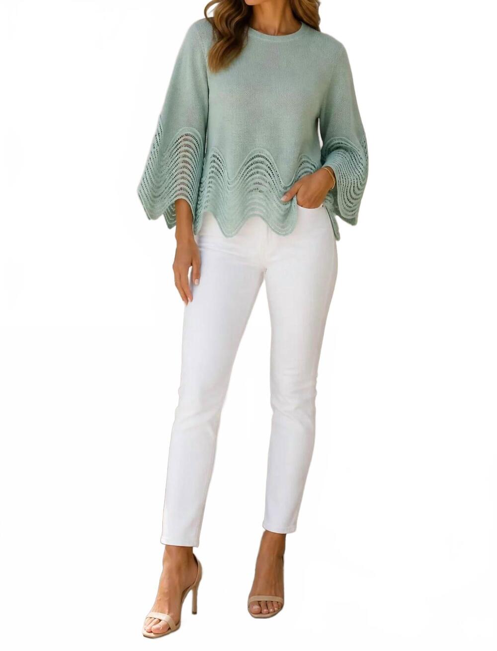 NEW RIVIR bell sleeve knit top in sage